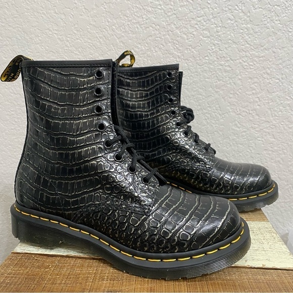 Dr Martens 1460 Wild Croc Emboss Boots - Picture 2 of 9